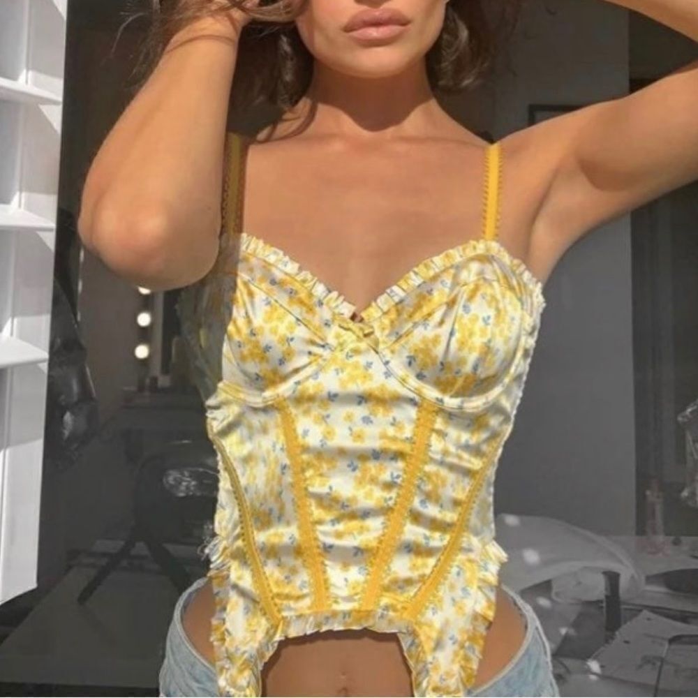 FOR LOVE AND LEMONS Yellow and White Daffodil Bustier Top